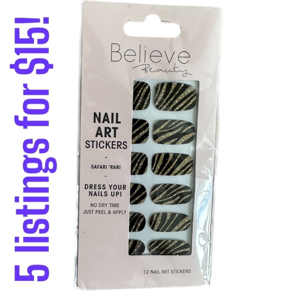 Believe Beauty Women’s Nail Decal Set Peel & Apply 12 Pack Nail Stickers new